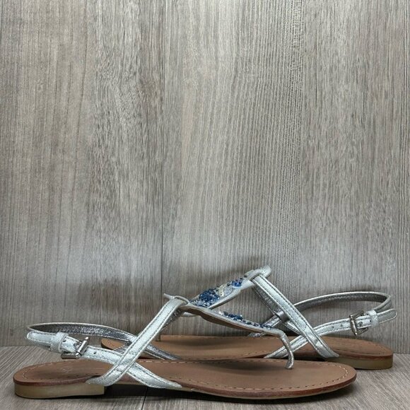 Coach Shoes - Coach Sandals Womens 7B Olga Embellished T-Strap Slingback Flats Leather Silver